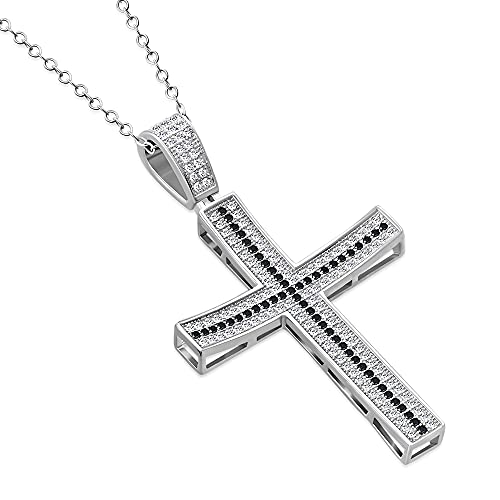Men's 925 Sterling Silver Cross Pendant Necklace Cubic Zirconia