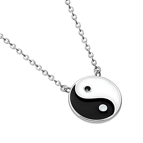 My Daily Styles - Yin Yang Necklace - Tai Chi Symbol Necklace - Symbolization of Harmony - 925 Sterling Silver Chain with Pendant â€“ 18â€³ (Black & White)