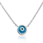 Stainless Steel Blue Silver-Tone Hamsa Evil Eye Link Chain Pendant Necklace