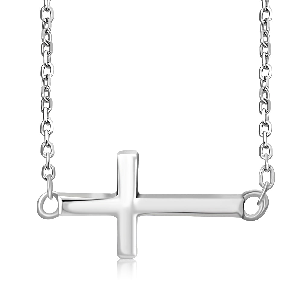 Sterling Silver Sideways Cross Necklace for Women - Small Dainty Side Ways Cross Faith Necklace - Womens Jewelry Gift for Birthday, Christmas and Mother's Day
