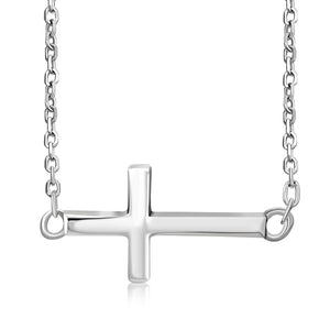 Sterling Silver Sideways Cross Necklace for Women - Small Dainty Side Ways Cross Faith Necklace - Womens Jewelry Gift for Birthday, Christmas and Mother's Day