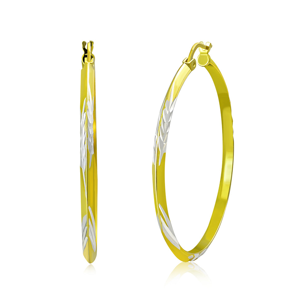 My Daily Styles - Hoop Earrings for Women - Diamond Cut Hoop Earrings - Yellow Gold Plated 925 Sterling Silver Earrings - Lever Back Closure - Flattering Textured Look - 41 mm