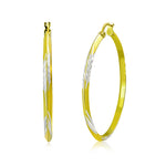 My Daily Styles - Hoop Earrings for Women - Diamond Cut Hoop Earrings - Yellow Gold Plated 925 Sterling Silver Earrings - Lever Back Closure - Flattering Textured Look - 41 mm