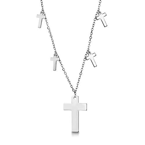 My Daily Styles Cross Necklace Pendant 925 Sterling Silver Y-Shape with Extra Small Crosses Accents