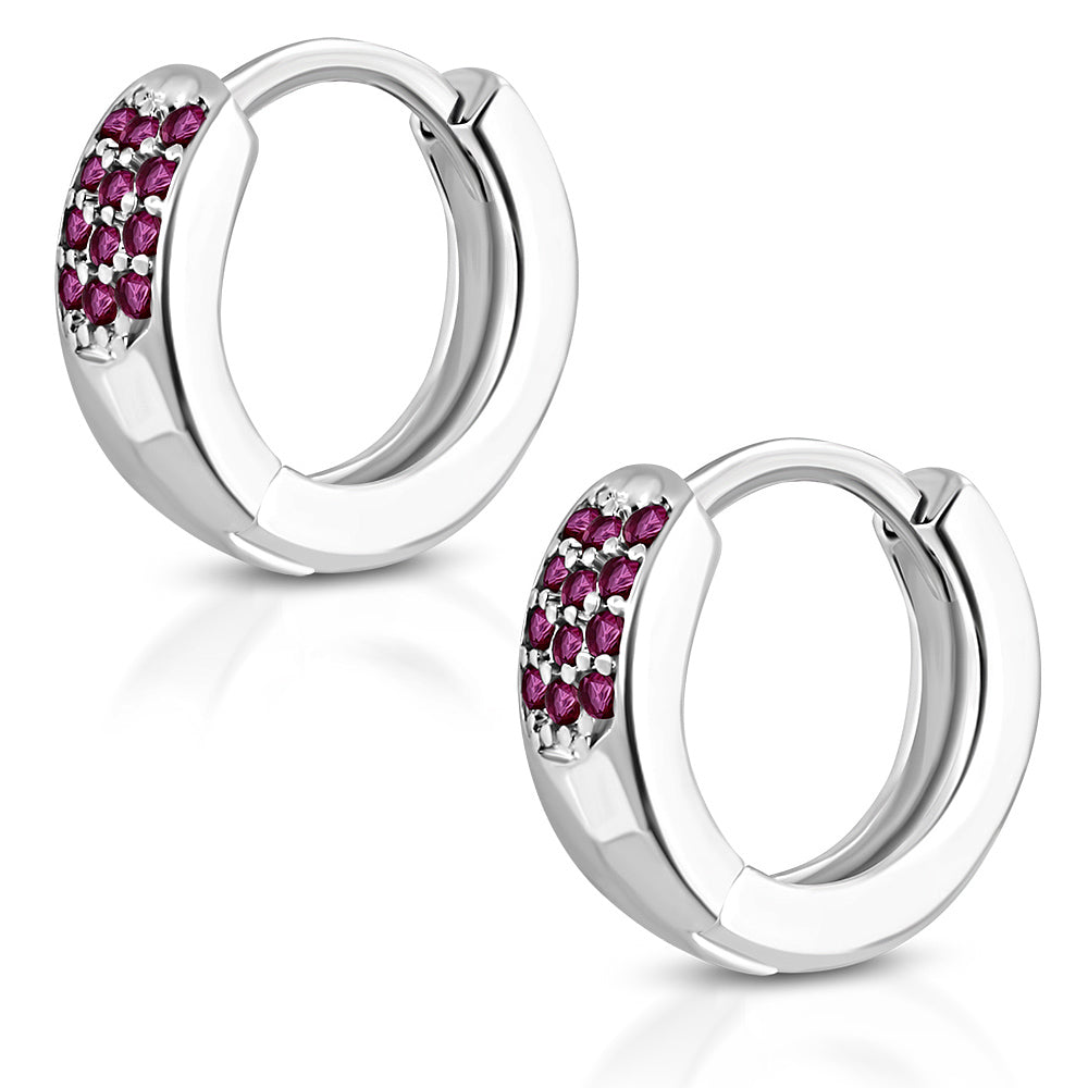 Hoop Huggie Earrings Girls Silver Plated Brass Cubic Zirconia