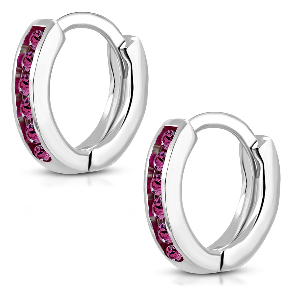 Hoop Huggie Earrings Girls Silver Plated Brass Cubic Zirconia