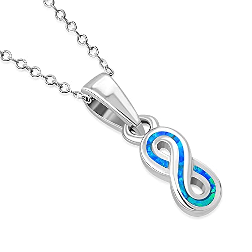 Blue Simulated Opal 925 Sterling Silver Infinity Pendant Necklace