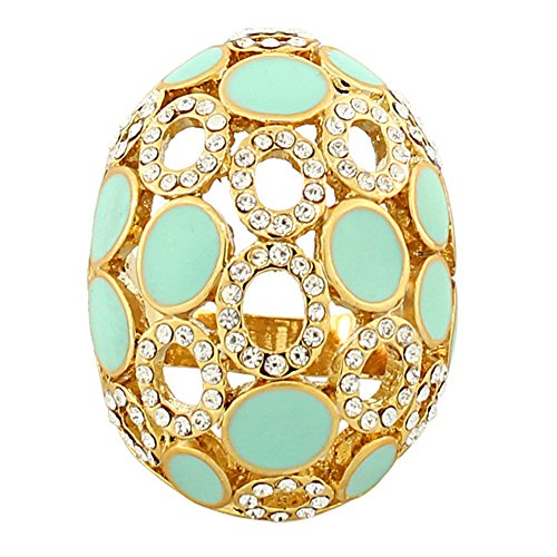 My Daily Styles Fashion Alloy Yellow Gold-Tone Turquoise-Tone White Clear CZ Statement Cocktail Ring