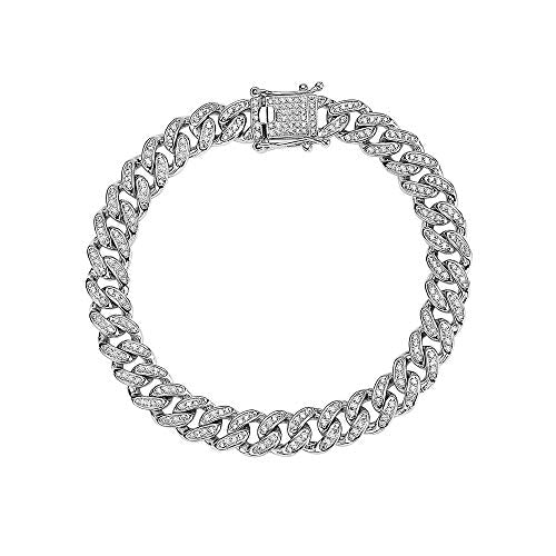 My Daily Styles Cubin Link Sterling Silver Cubic Zirconia Elegant Men's Bracelet 9"