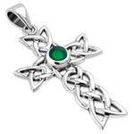 Women's Simulated Gemstone Cross Celtic Knot 925 Sterling Silver Pendant Necklace