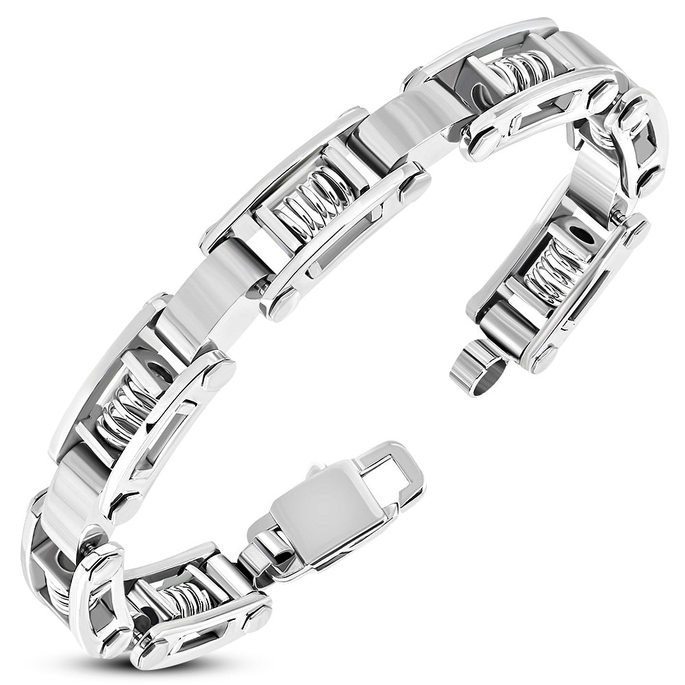 My Daily Styles Stainless Steel Silver-Tone Spring Design Men's Link Bracelet, 8.5"