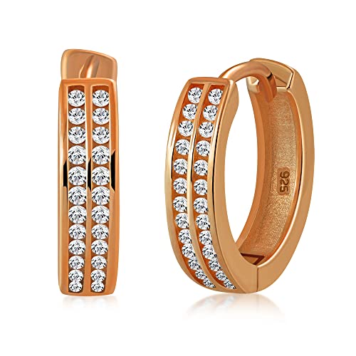 925 Sterling Silver Huggie Hoop Earrings Cubic Zirconia