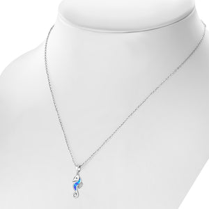 My Daily Styles – Seahorse Necklace – Sterling Silver Pendant Necklace – Encrusted with Synthetic Opal Stone – Ocean Inspired Opal Jewelry for Women
