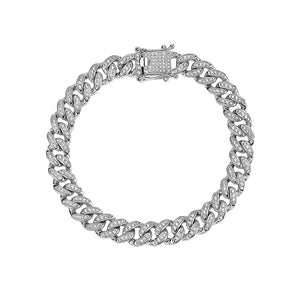 Cuban Link Sterling Silver Cubic Zirconia Elegant Men's Bracelet 9"