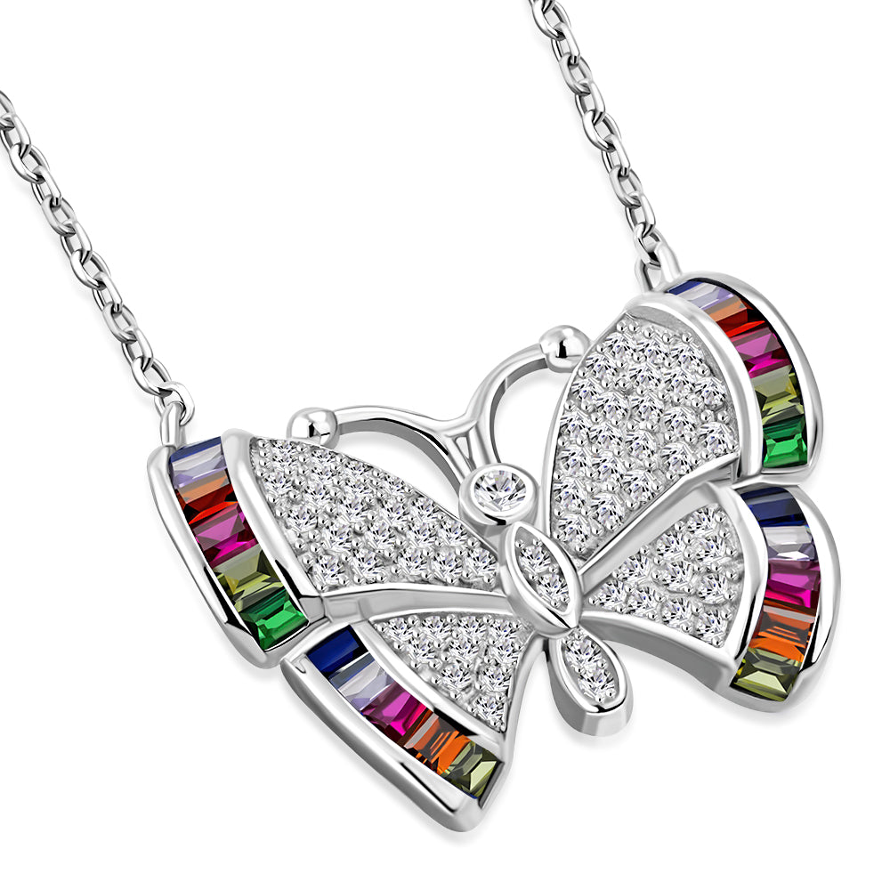 Butterfly Necklace Pendant 925 Sterling Silver Cubic Zirconia