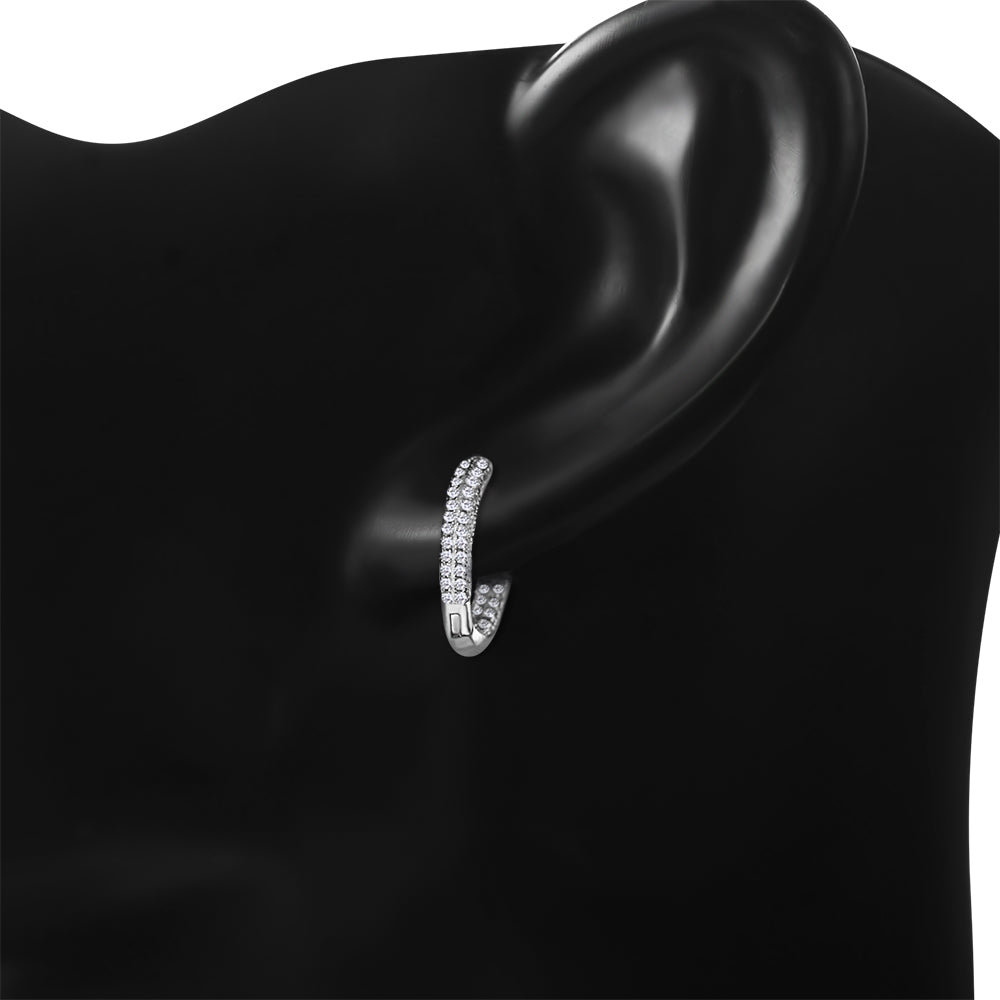 925 Sterling Silver Hoop Huggie Earrings Cubic Zirconia