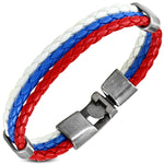Stainless Steel Multi-Color Braided Faux Leather Layer Cuff Bracelet, 7.5"