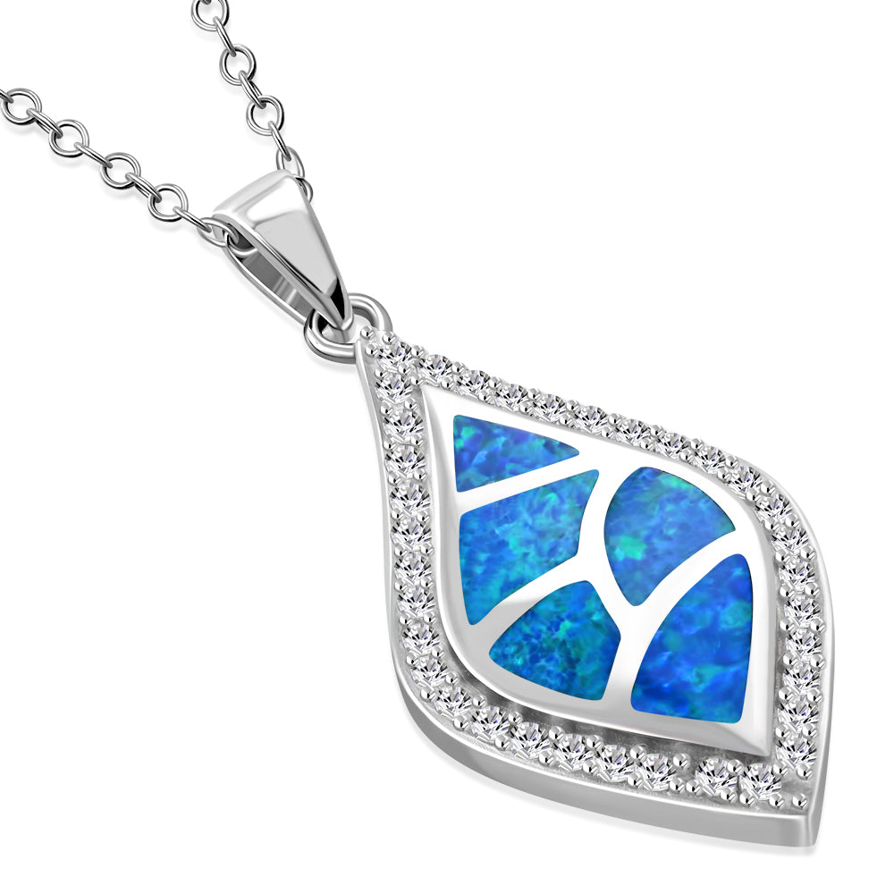 Blue Marquise Necklace Pendant 925 Sterling Silver Simulated Opal Cubic Zirconia