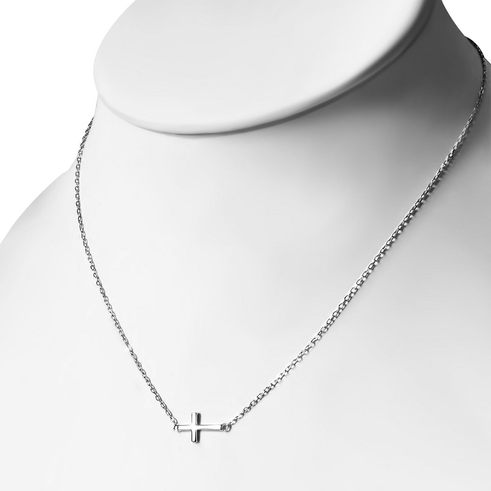 Sterling Silver Sideways Cross Necklace for Women - Small Dainty Side Ways Cross Faith Necklace - Womens Jewelry Gift for Birthday, Christmas and Mother's Day
