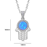 Blue Simulated Opal 925 Sterling Silver Hamsa Pendant Necklace Cubic Zirconia