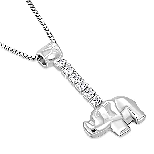 925 Sterling Silver Elephant Pendant Necklace Cubic Zirconia