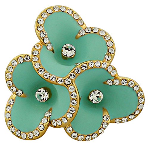 My Daily Styles Fashion Alloy Yellow Gold-Tone Turquoise-Tone Enamel CZ Cocktail Flower Ring