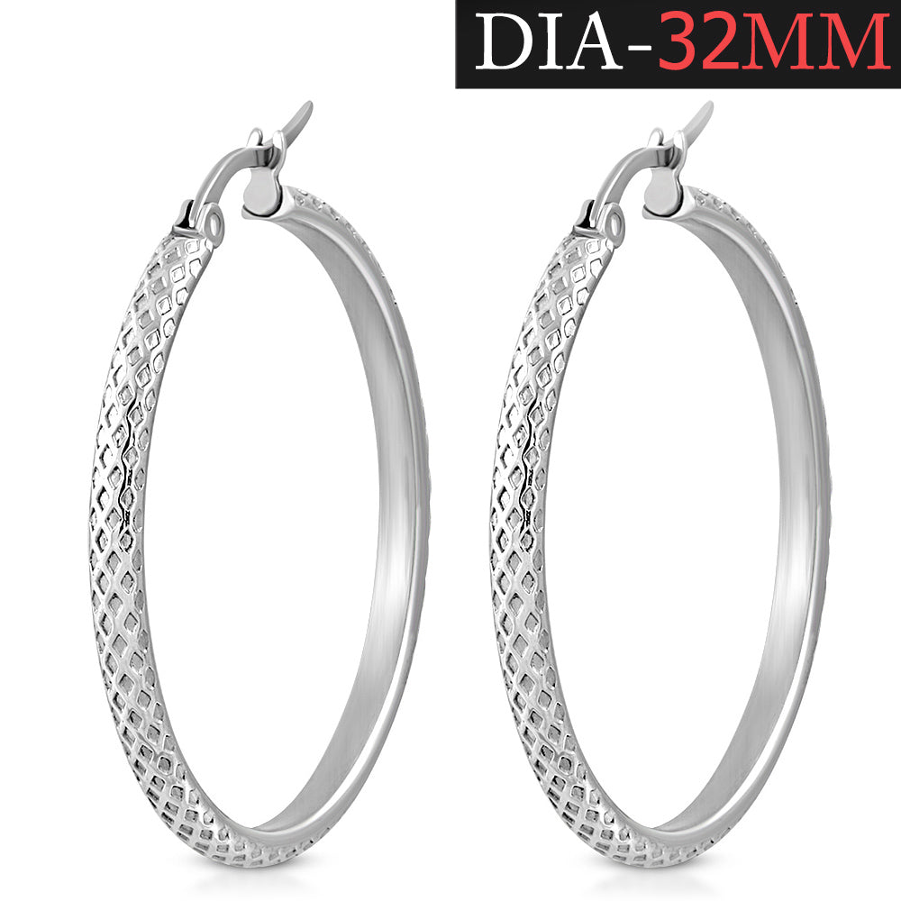 Stainless Steel Silver-Tone Geometric Hoop Earrings, 1.25"