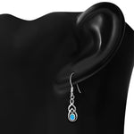 Womens Girls Blue Simulated Opal Celtic Dangle Drop 925 Sterling Silver Earrings