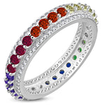 925 Sterling Silver Women's Silver Yellow Rose Gold-Tone Prong-Set Multi-Color CZ Stones Ring