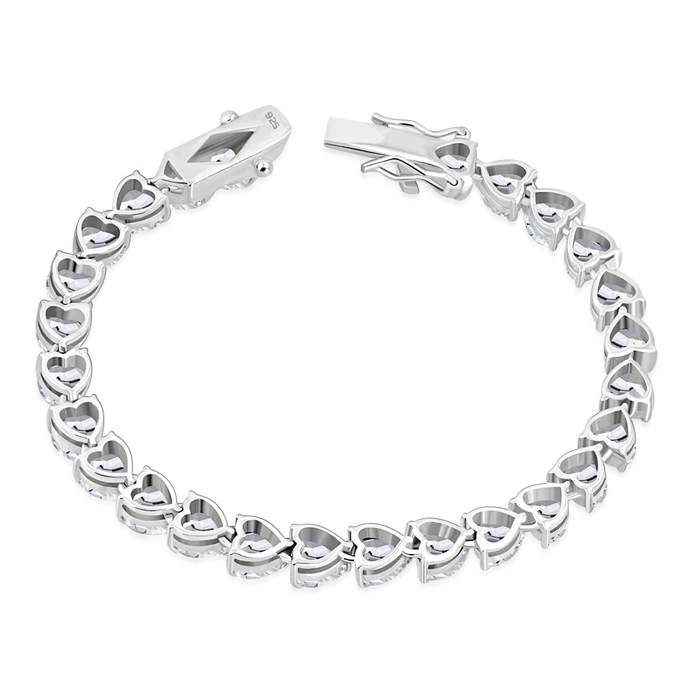 Women's 925 Sterling Silver Love Heart Tennis Bracelet Cubic Zirconia