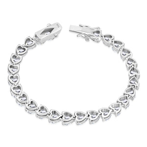 Women's 925 Sterling Silver Love Heart Tennis Bracelet Cubic Zirconia