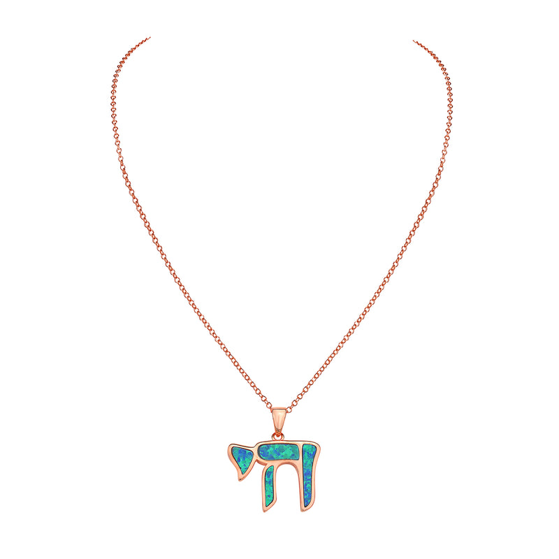 Rose Gold Opal Chai Necklace Pendant Sterling Silver