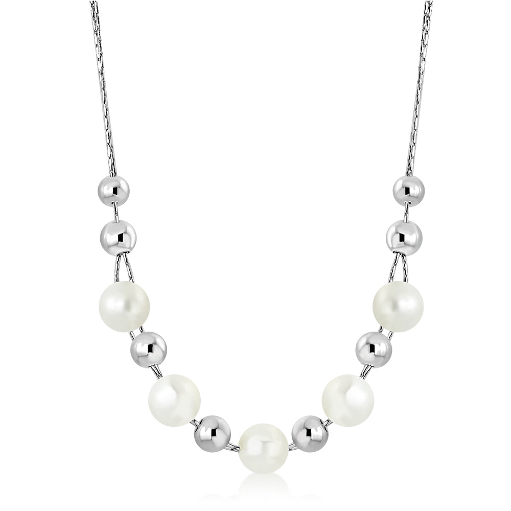 Women's Simulated Pearl 925 Sterling Silver Necklace