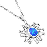 My Daily Styles - Sun and Moon Necklace - Celestial Pendant Necklace Adorned with Gorgeous Blue Simulated Opal Stone - Alluring 925 Sterling Silver Necklace