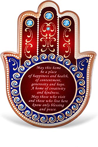 Hamsa Wall Decor Evil Eye Charm Protection Amulet Home/Business Good Luck Charms in English/Hebrew Blessings (Red/Blue, English Blessing)