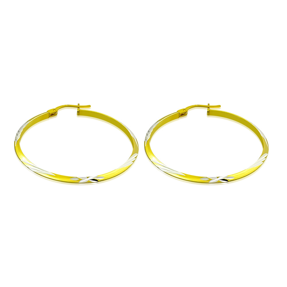 My Daily Styles - Hoop Earrings for Women - Diamond Cut Hoop Earrings - Yellow Gold Plated 925 Sterling Silver Earrings - Lever Back Closure - Flattering Textured Look - 41 mm