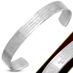 Stainless Steel Silver-Tone Serenity Prayer Cuff Bangle Bracelet, 9"