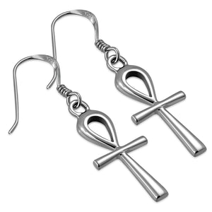 Womens Ankh Key of Life Drop Dangle Earrings 925 Sterling Silver