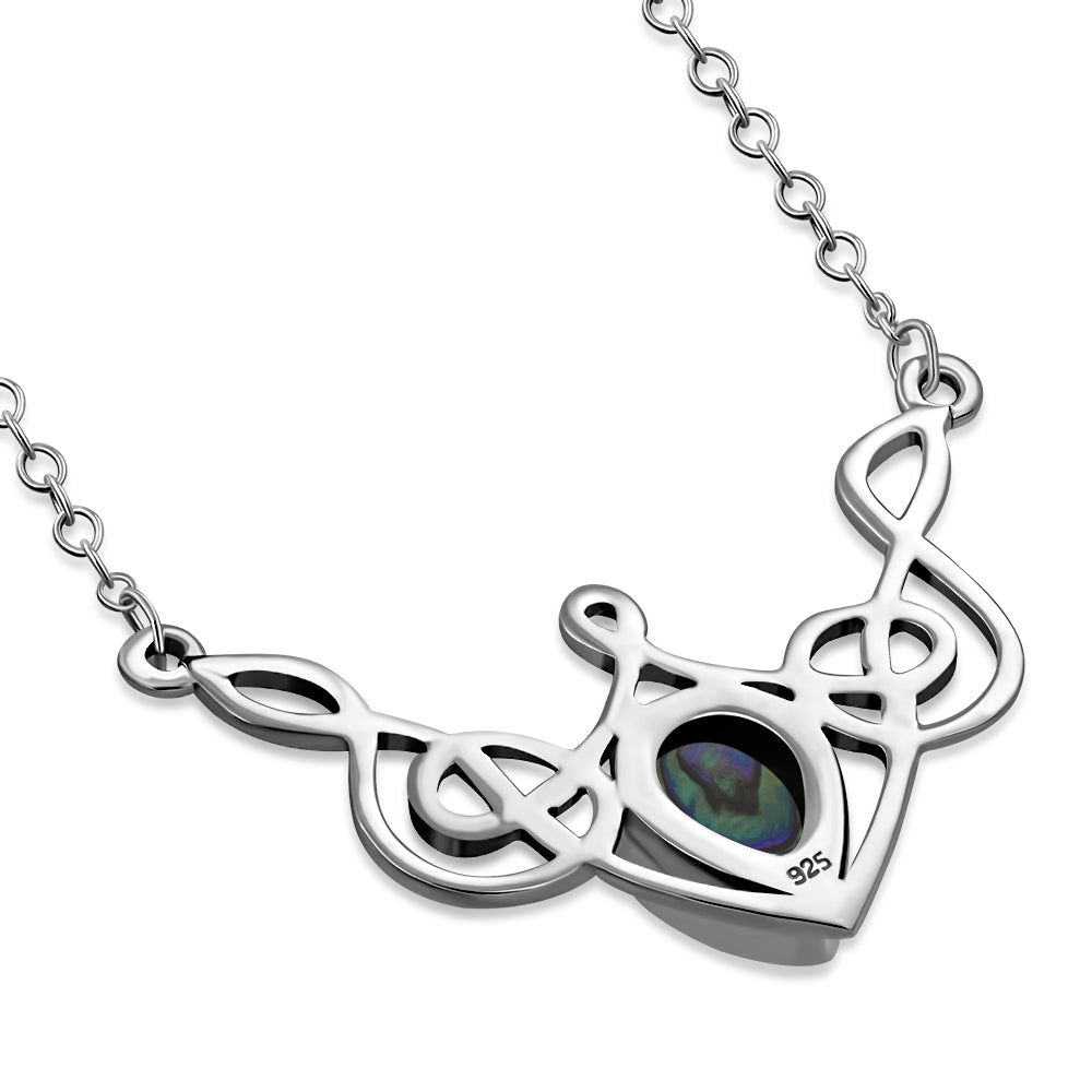 925 Sterling Silver Simulated Abalone Celtic Knot Pendant Necklace