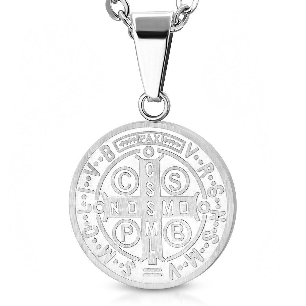 My Daily Styles Stainless Steel Silver-Tone Religious Charm Circle Cross Pendant Necklace, 20"