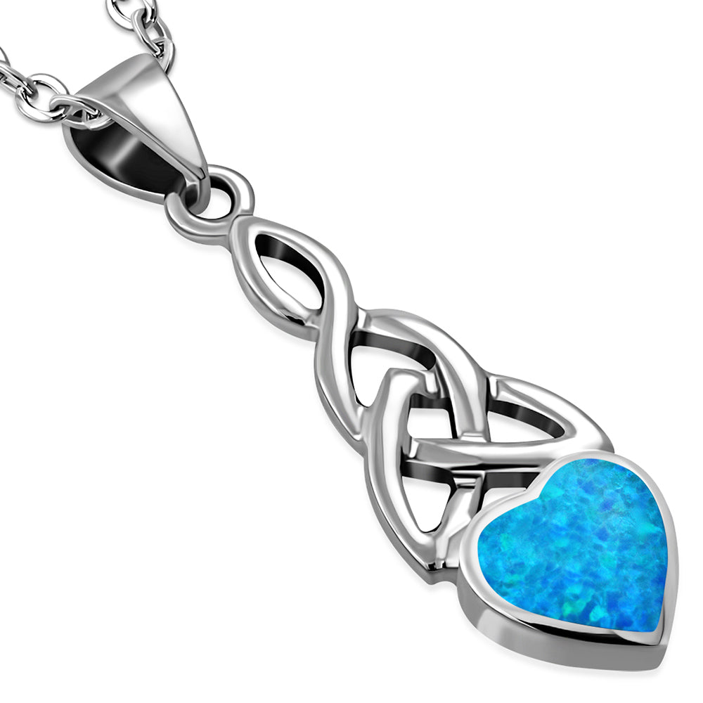 Blue Simulated Opal Heart Celtic Necklace Pendant 925 Sterling Silver
