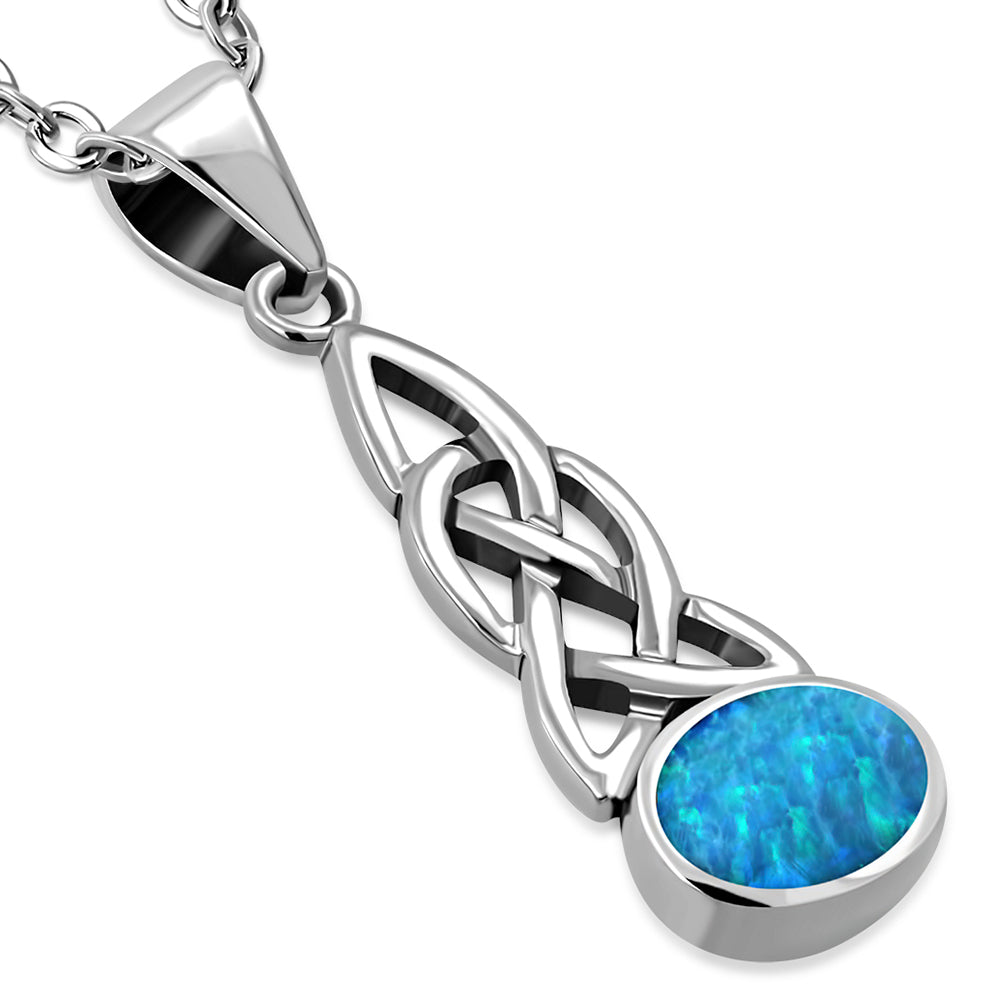 Simulated Opal Celtic Necklace Pendant 925 Sterling Silver