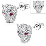 Pink Leopard Stud Earrings Silver Plated Brass Cubic Zirconia