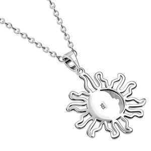 My Daily Styles - Sun and Moon Necklace - Celestial Pendant Necklace Adorned with Gorgeous Blue Simulated Opal Stone - Alluring 925 Sterling Silver Necklace