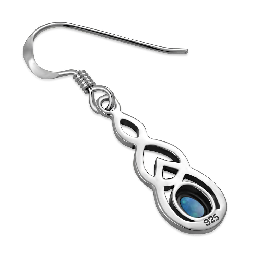 Womens Girls Blue Simulated Opal Celtic Dangle Drop 925 Sterling Silver Earrings