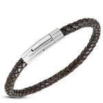 Stainless Steel Silver-Tone Braided Leather Mens Cuff Bracelet, 8.75"