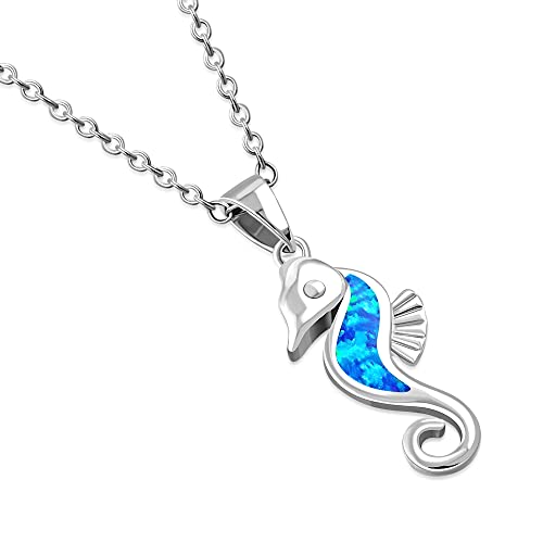 My Daily Styles – Seahorse Necklace – Sterling Silver Pendant Necklace – Encrusted with Synthetic Opal Stone – Ocean Inspired Opal Jewelry for Women