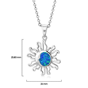 My Daily Styles - Sun and Moon Necklace - Celestial Pendant Necklace Adorned with Gorgeous Blue Simulated Opal Stone - Alluring 925 Sterling Silver Necklace