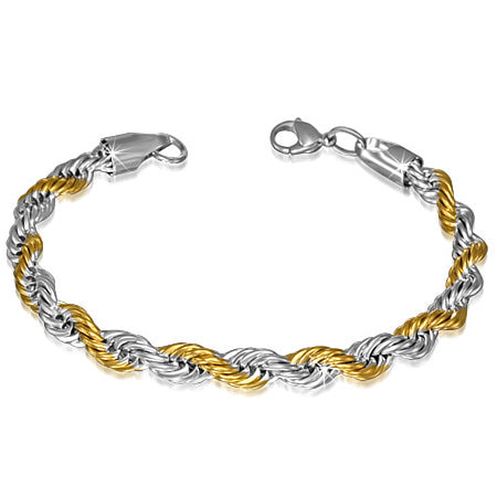 Stainless Steel Mens Rope Link Bracelet, 8.25"