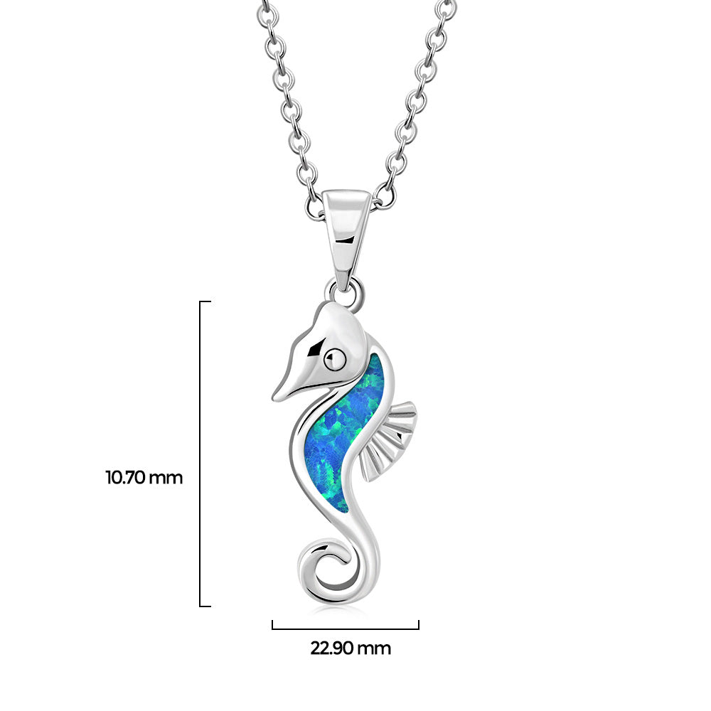 My Daily Styles – Seahorse Necklace – Sterling Silver Pendant Necklace – Encrusted with Synthetic Opal Stone – Ocean Inspired Opal Jewelry for Women